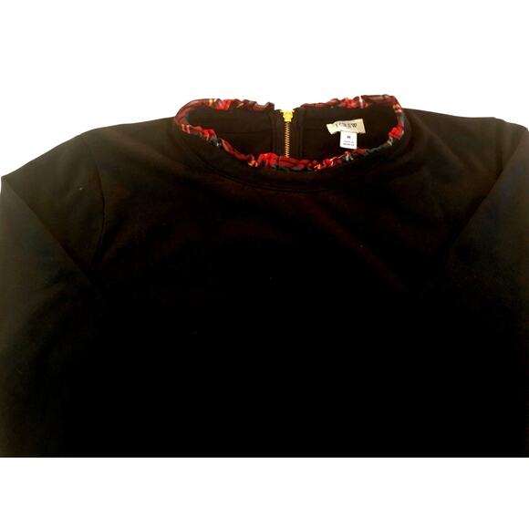 J. Crew Black Knit Top Red Plaid Collar Cuffs Size Medium - Picture 2 of 5